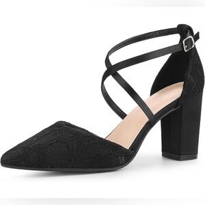 Perphy brand Chic Black lace Women's Strappy Block Heels